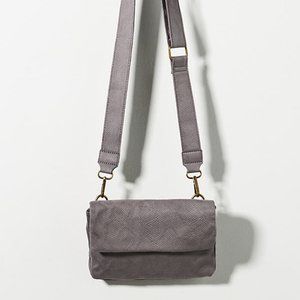 ANTHROPOLOGIE Envelope Crossbody Bag In Grey Gray Faux Suede Embossed